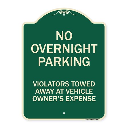 No Overnight Parking Violators Towed Away At Vehicle Owners Expense Aluminum Sign